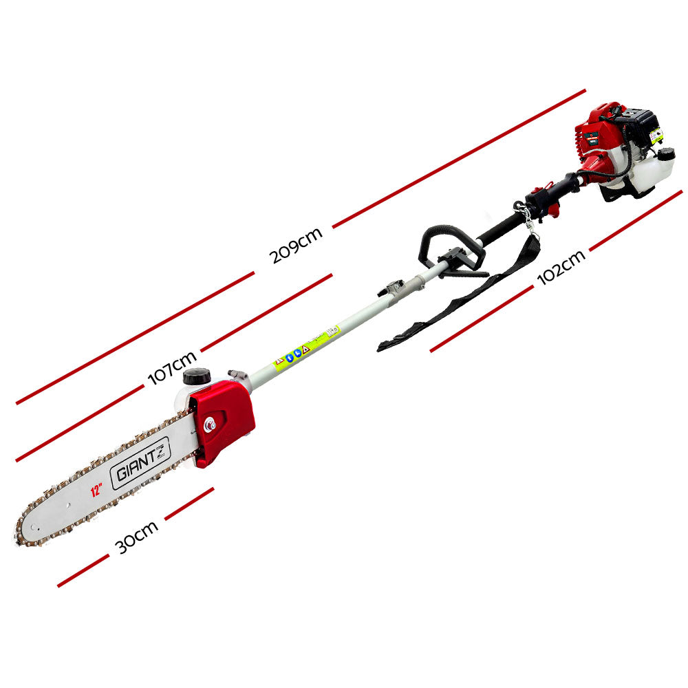 Giantz Pole Chainsaw 2 Stroke Petrol Tree Pruner Long Reach Saw 12 Inch Bar 7 In 1