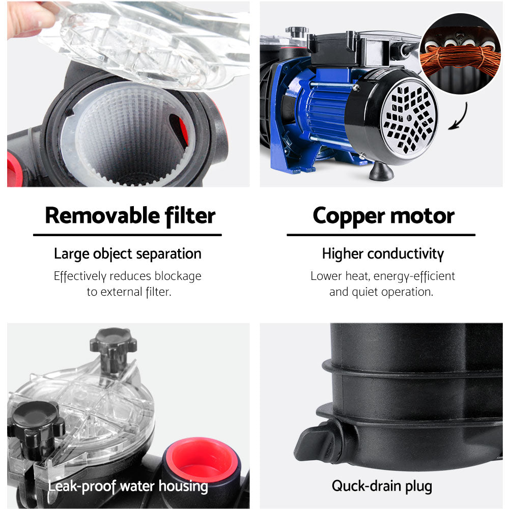 Giantz Pool Pump Swimming Pump Water 1200W Max. 1.6HP Electric Circulation Spa Filter