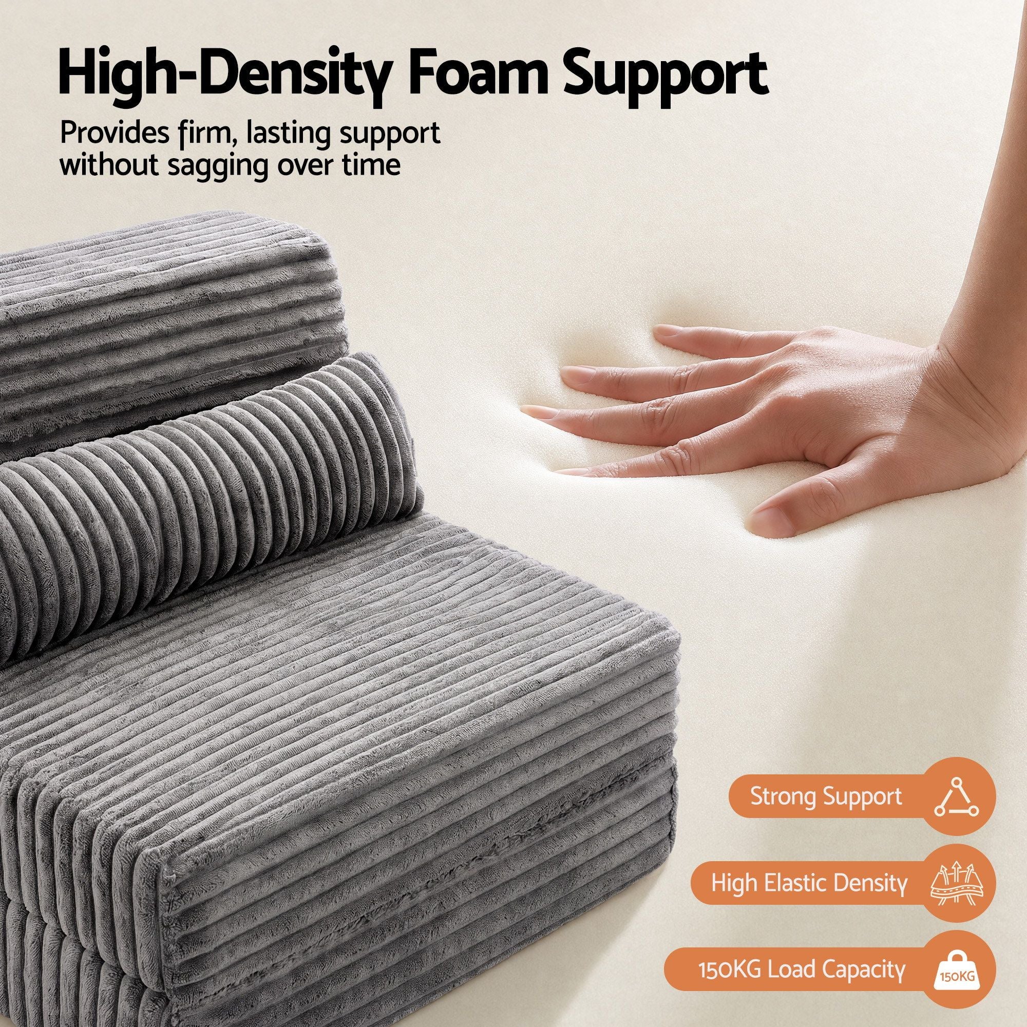 Artiss 3-in-1 Folding Sofa Bed Armless Lounger Chair with Side Pocket and Pillow