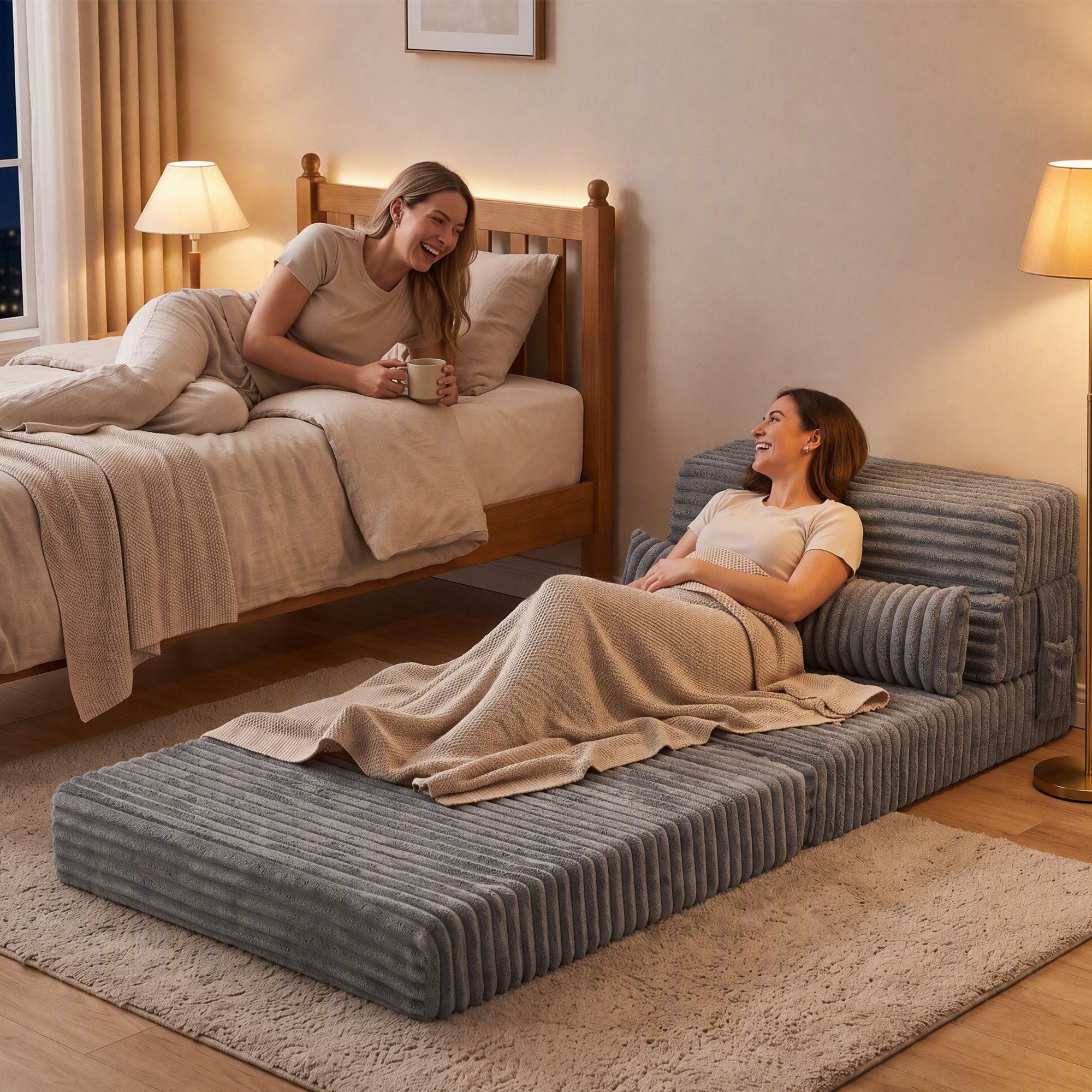 Artiss 3-in-1 Folding Sofa Bed Armless Lounger Chair with Side Pocket and Pillow