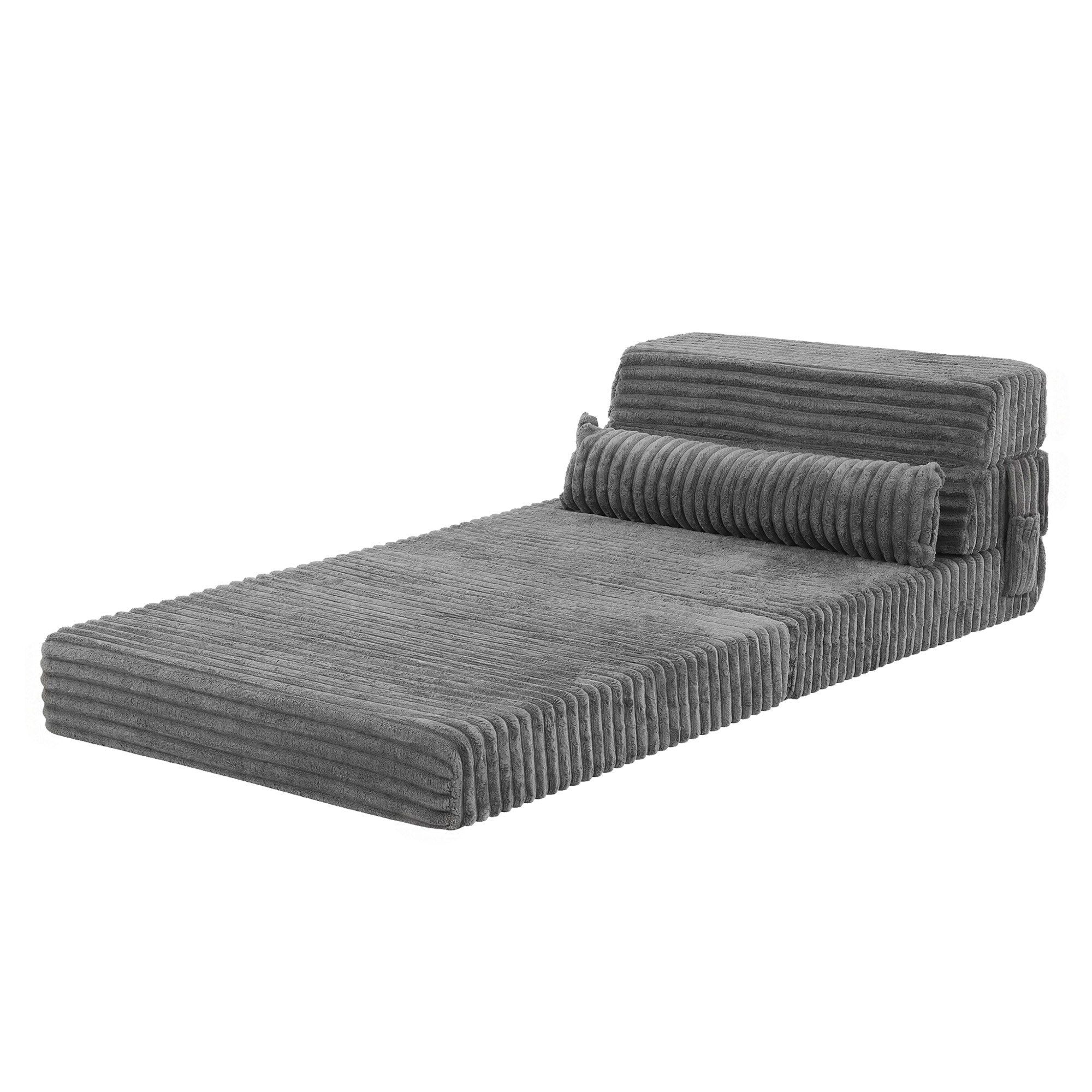 Artiss 3-in-1 Folding Sofa Bed Armless Lounger Chair with Side Pocket and Pillow