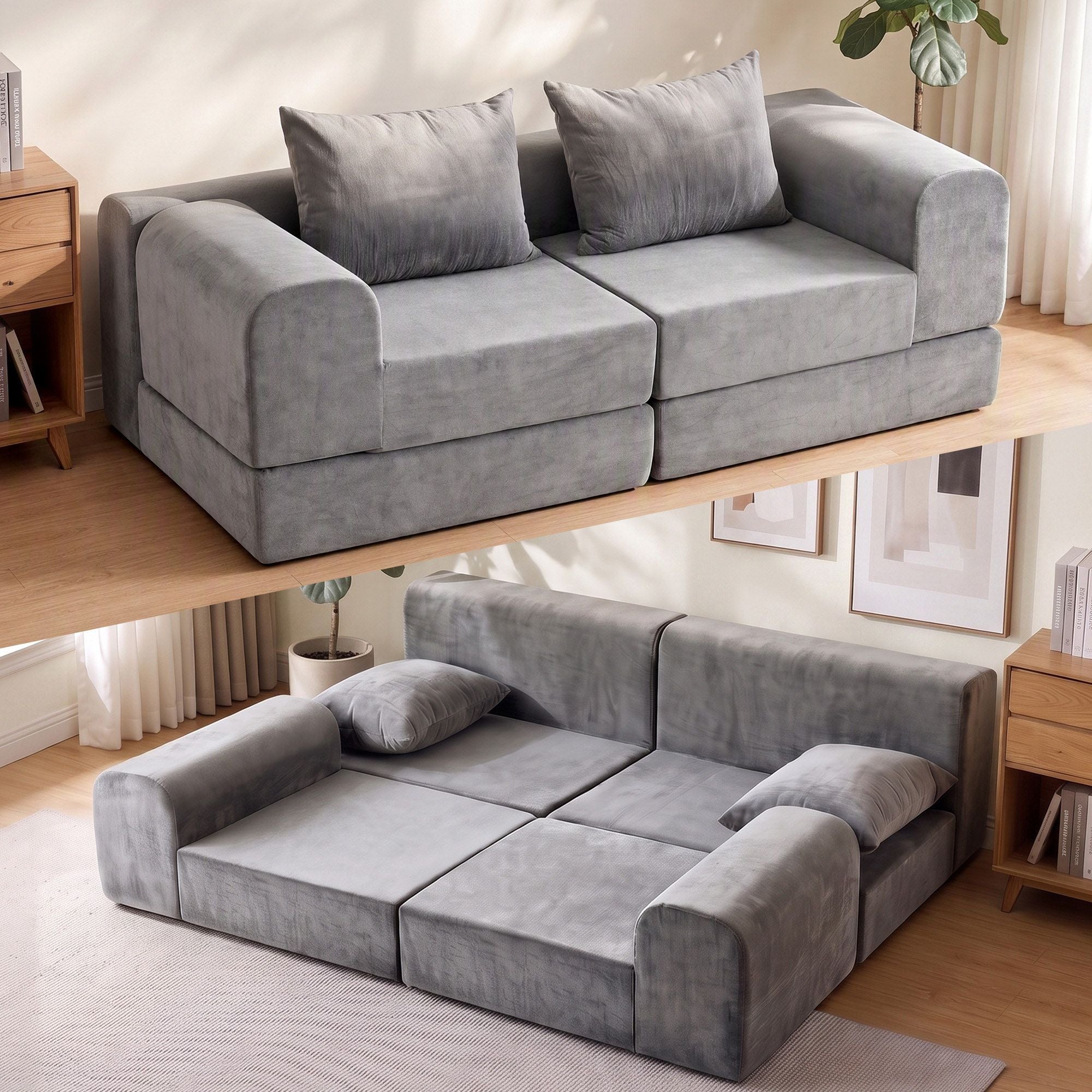 Artiss 5-in-1 Convertible Sofa Bed Floor Mattress Modular Boneless Curved Couch