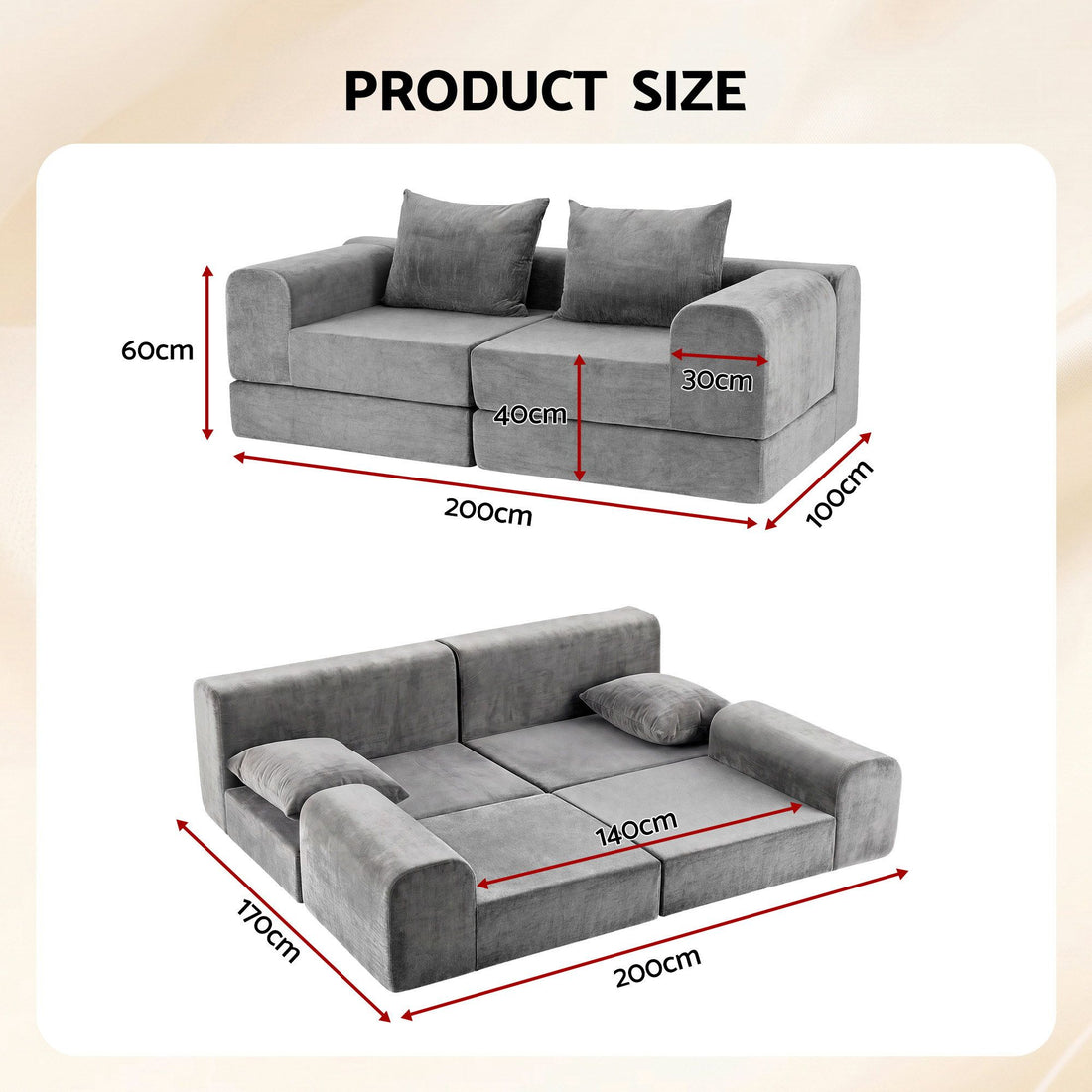 Artiss 5-in-1 Convertible Sofa Bed Floor Mattress Modular Boneless Curved Couch