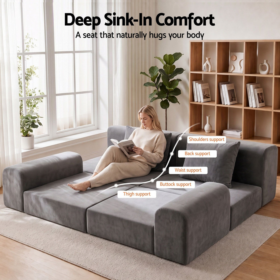 Artiss 5-in-1 Convertible Sofa Bed Floor Mattress Modular Boneless Curved Couch