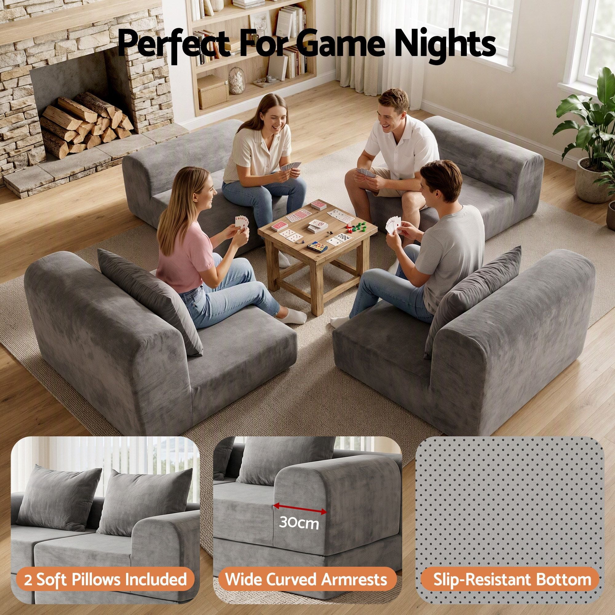 Artiss 5-in-1 Convertible Sofa Bed Floor Mattress Modular Boneless Curved Couch