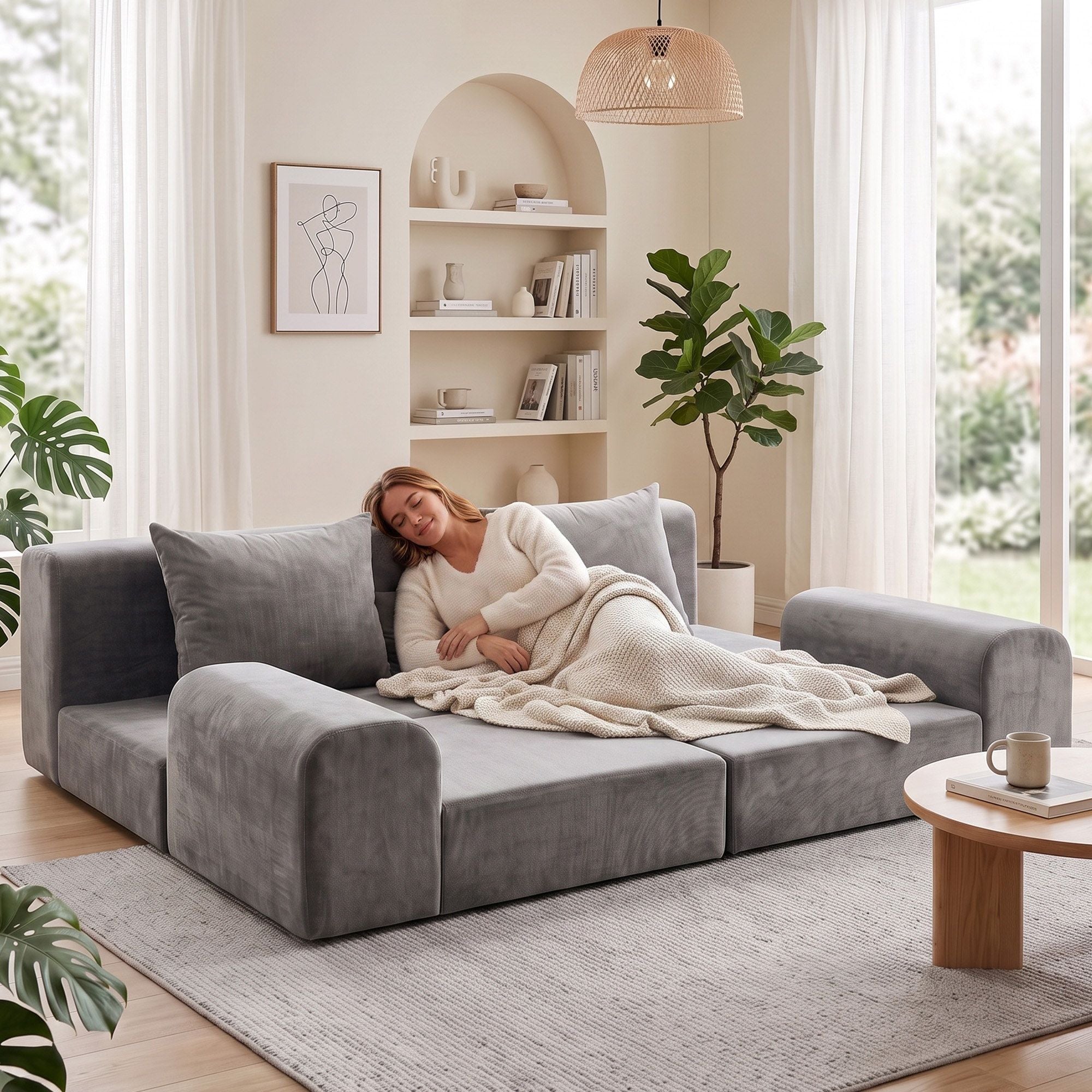 Artiss 5-in-1 Convertible Sofa Bed Floor Mattress Modular Boneless Curved Couch