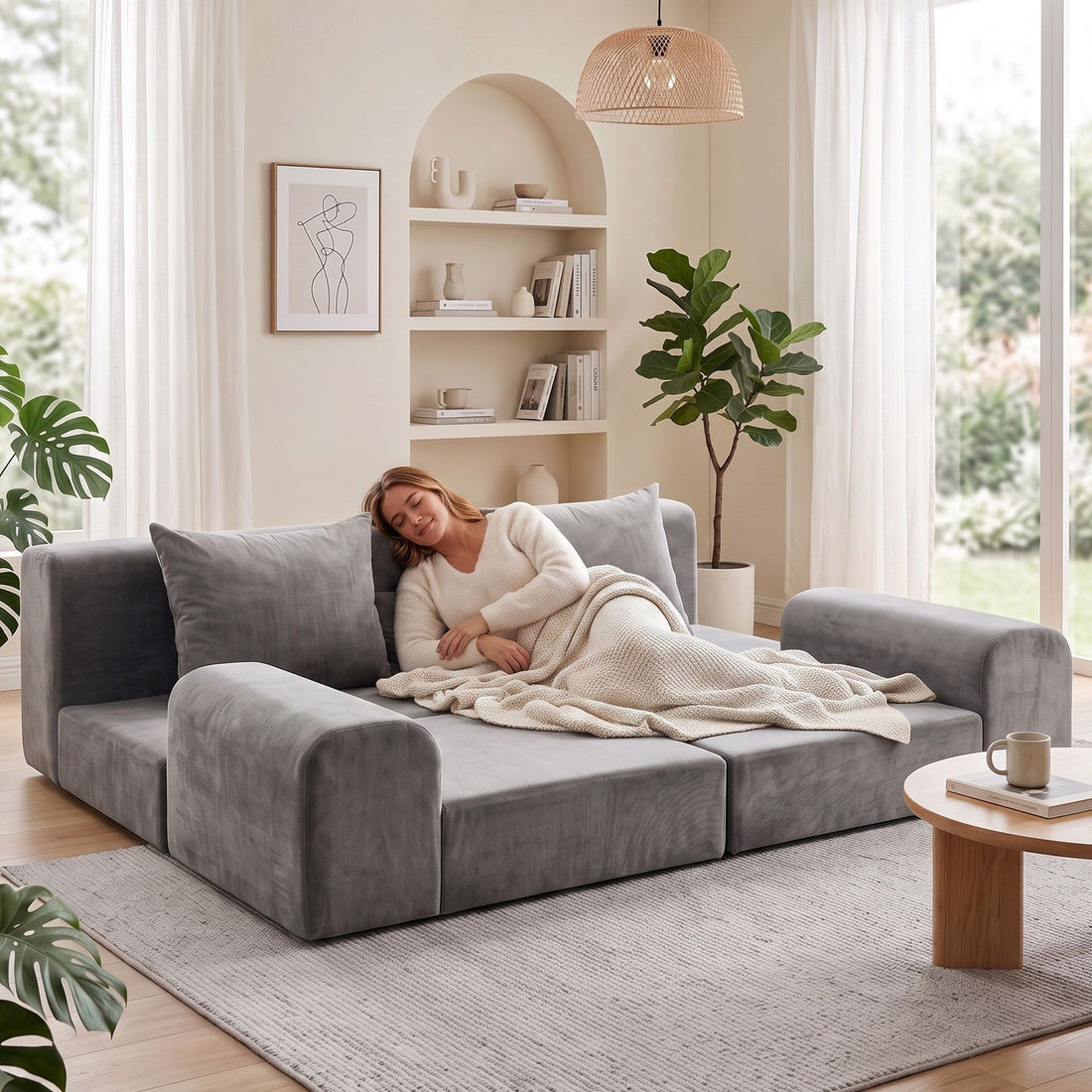 Artiss 5-in-1 Convertible Sofa Bed Floor Mattress Modular Boneless Curved Couch