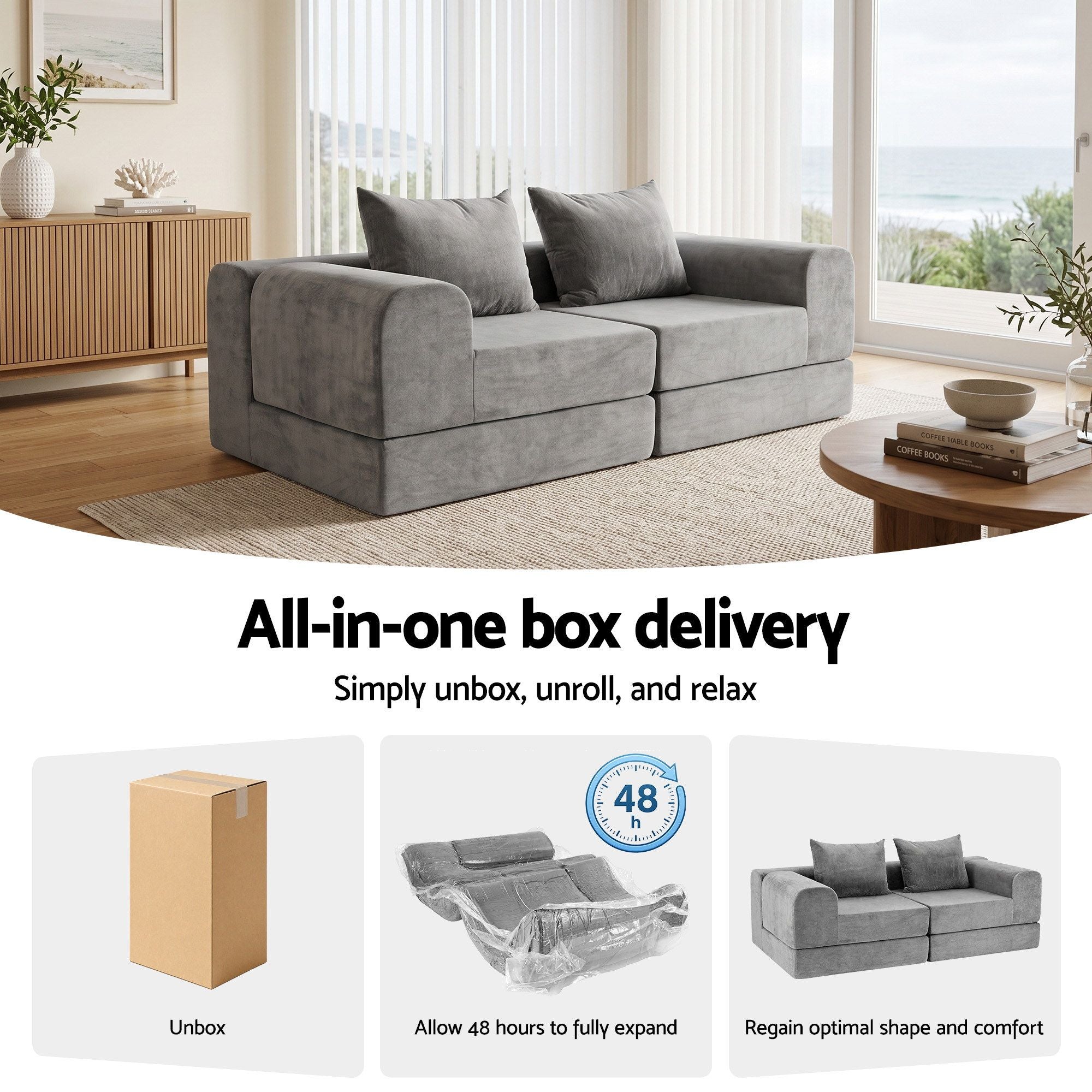 Artiss 5-in-1 Convertible Sofa Bed Floor Mattress Modular Boneless Curved Couch