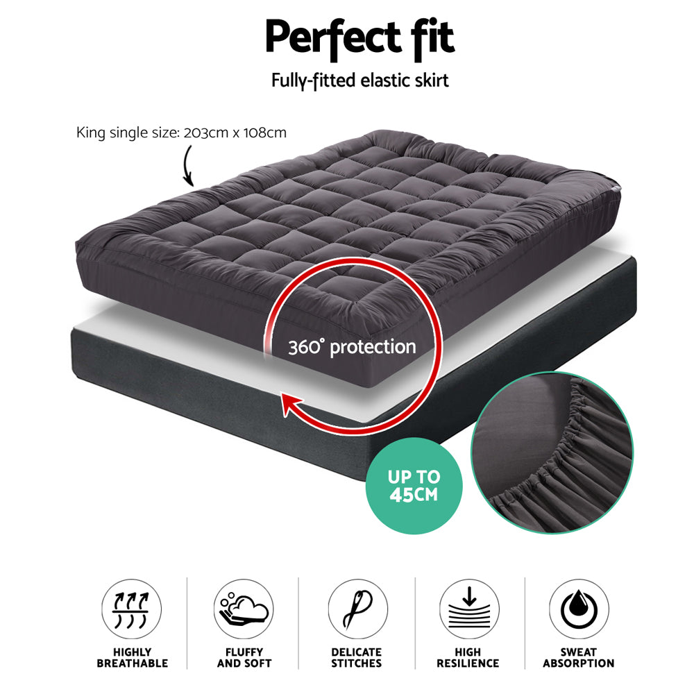 Giselle Bedding King Single Bamboo Charcoal Mattress Topper