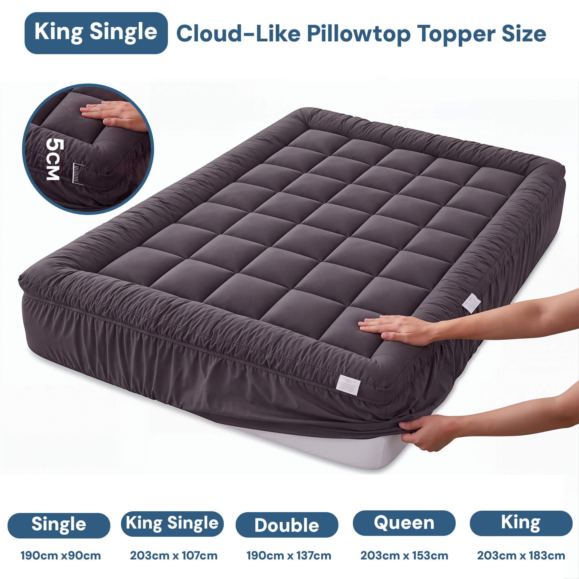 Giselle Bedding King Single Bamboo Charcoal Mattress Topper