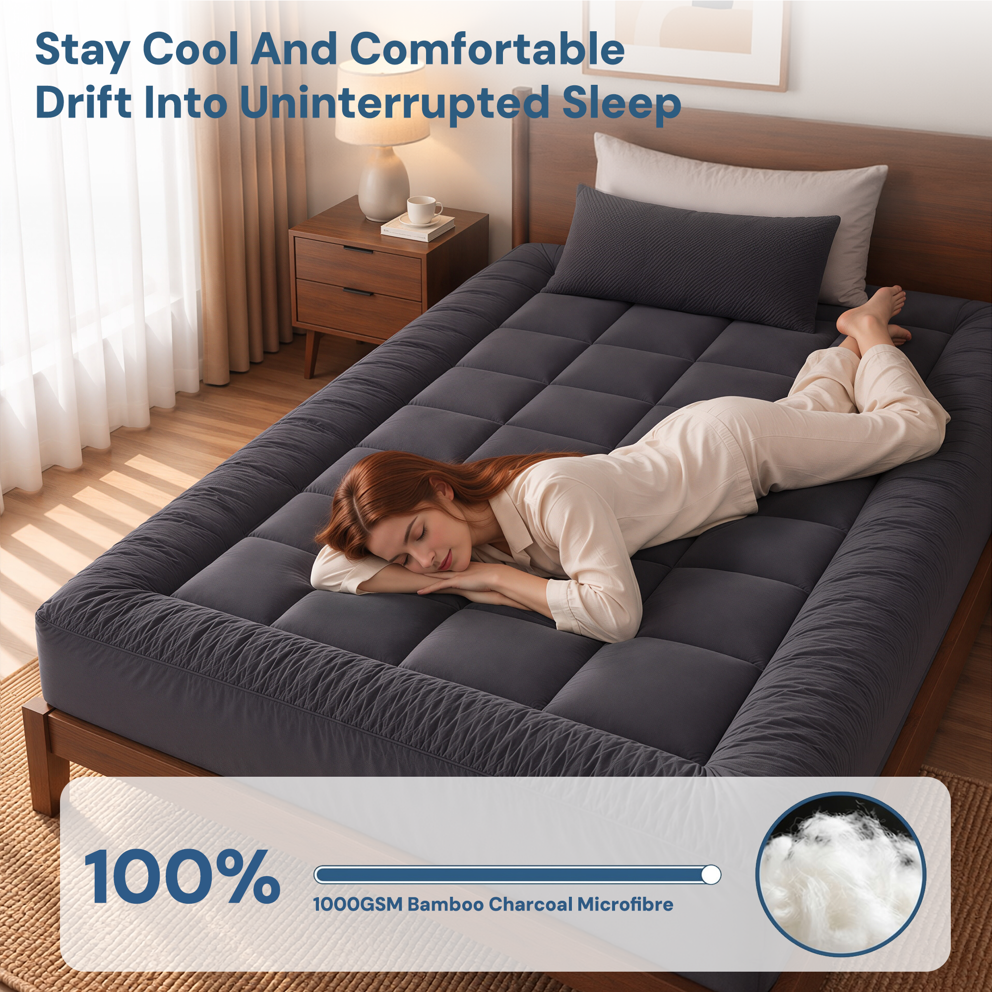 Giselle Bedding King Single Bamboo Charcoal Mattress Topper