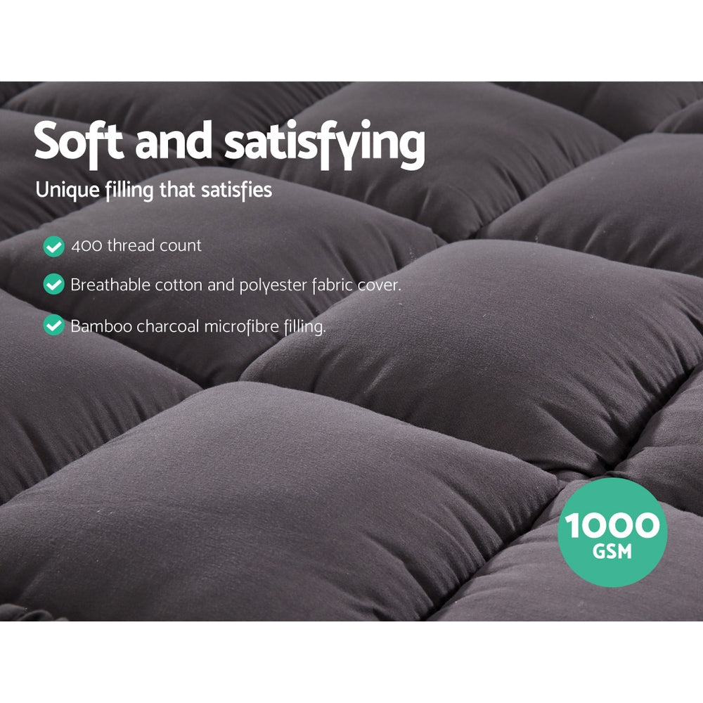 Giselle Bedding King Single Bamboo Charcoal Mattress Topper