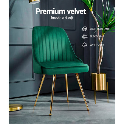 Artiss Dining Chairs Set of 2 Velvet Channel Tufted Green