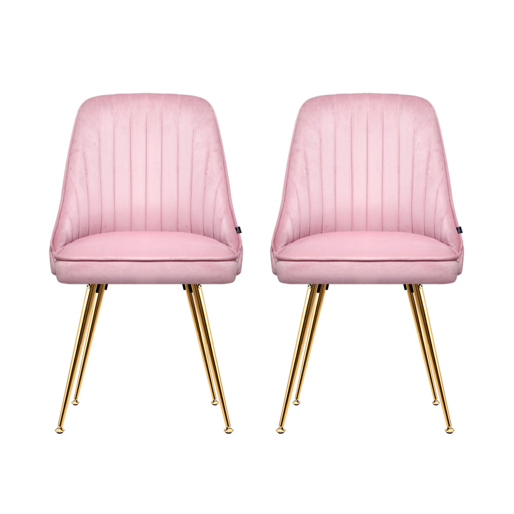 Artiss Dining Chairs Set of 2 Velvet Channel Tufted Pink