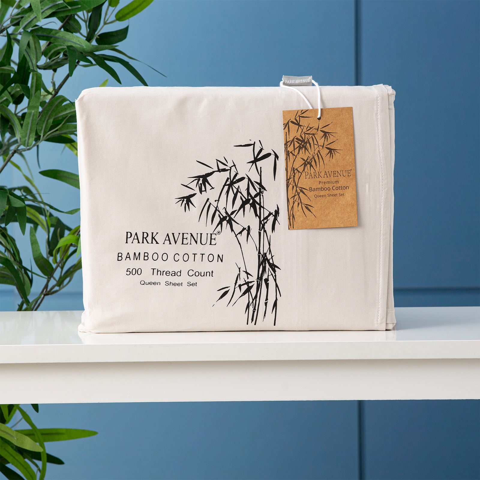 Park Avenue Bamboo Cotton Split King Sheet Set - Dove: "Park Avenue 500 TC bamboo cotton split king sheet set in dove, made with a natural bamboo-cotton blend for a silky smooth, breathable, and skin-friendly feel, including two fitted sheets, one flat sheet, and two pillowcases."