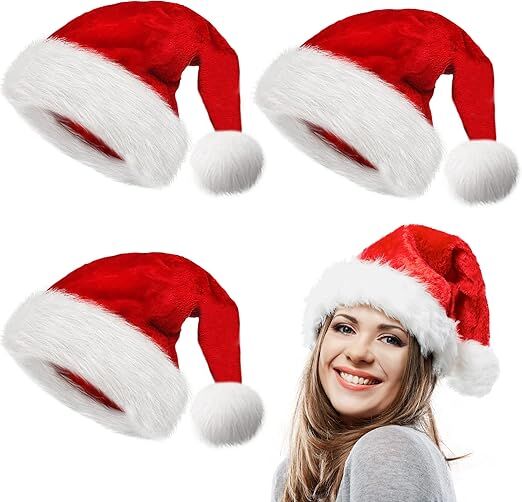 10Pack Christmas Santa Hats for Adults - Extra Thicken Velvet Santa Claus Hats for Women Men Fluffy Plush Xmas Hats Christmas Party Supplies New Year's Eve Party Hats for Adults Teenagers