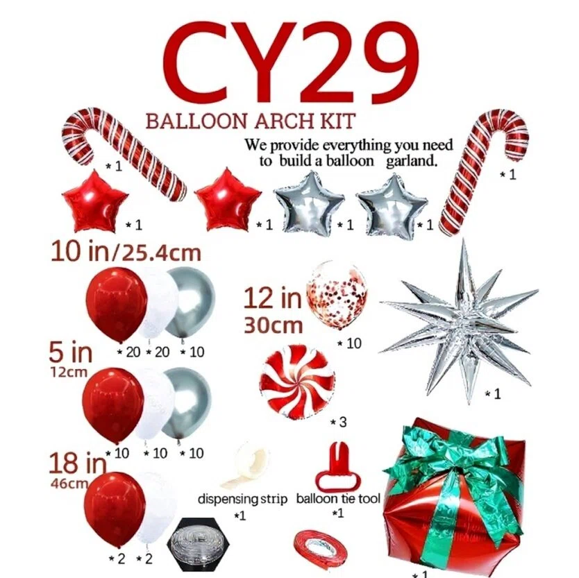 Christmas Balloon Arch & Tree Kit: Candy Cane/Star Foil Décor