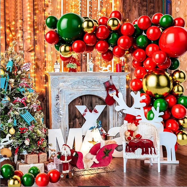 136PCS Christmas Balloon Set – Red Green Gold Latex & Foil Balloons