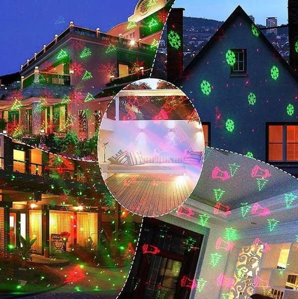 Christmas Laser Projector Lights with Remote Control, Red & Green LED Star Laser Projection Lamp, Waterproof Outdoor Xmas Decor Light with Santa Snowflake Tree Bell Gingerbread Patterns for Yard Garden Party