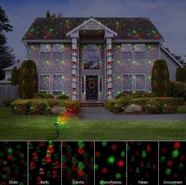Christmas Laser Projector Lights with Remote Control, Red & Green LED Star Laser Projection Lamp, Waterproof Outdoor Xmas Decor Light with Santa Snowflake Tree Bell Gingerbread Patterns for Yard Garden Party