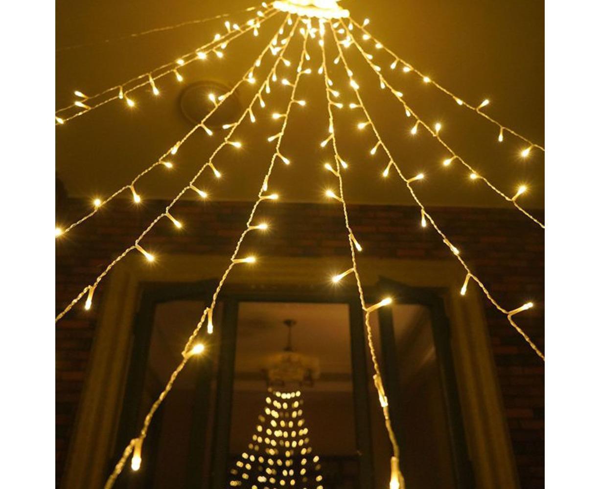 350 LED Solar Waterfall String Light Fairy Xmas Tree Hanging Decor Outdoor - Warm White