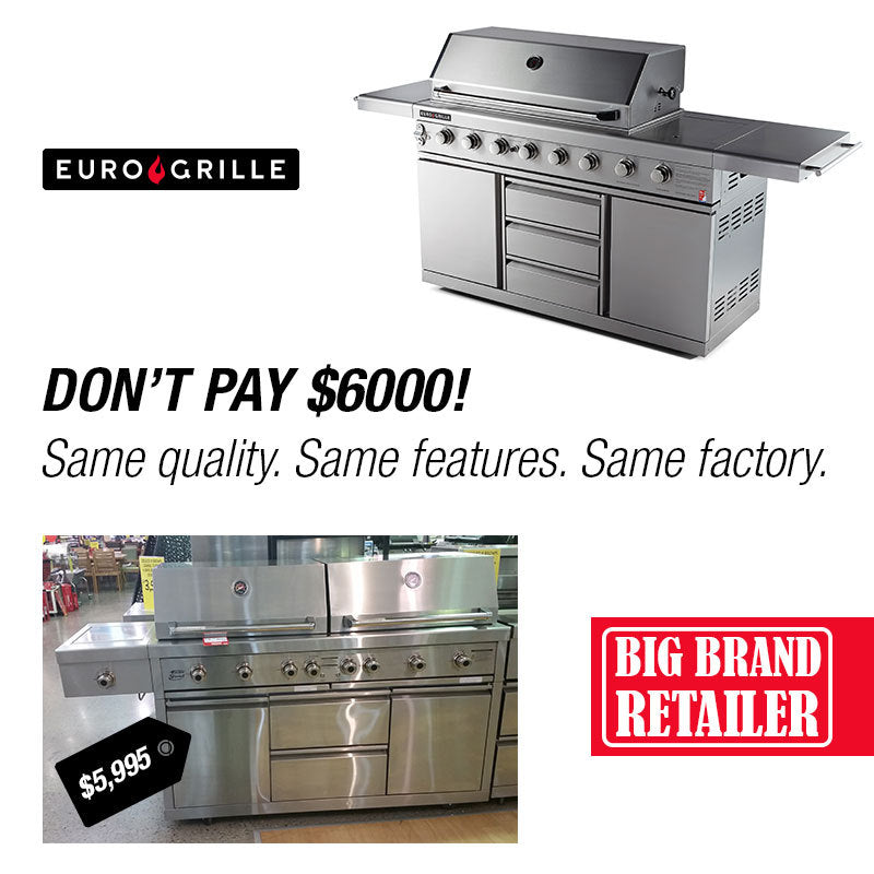 EuroGrille 8-Burner Outdoor BBQ Grill - Commercial-Grade Stainless Steel Gas Barbeque