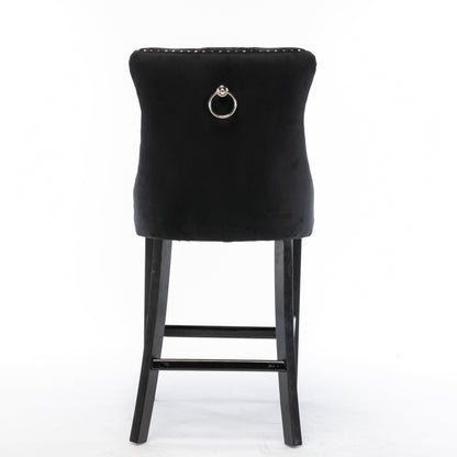 6X Velvet Bar Stools with Studs Trim Wooden Legs Tufted Dining Chairs