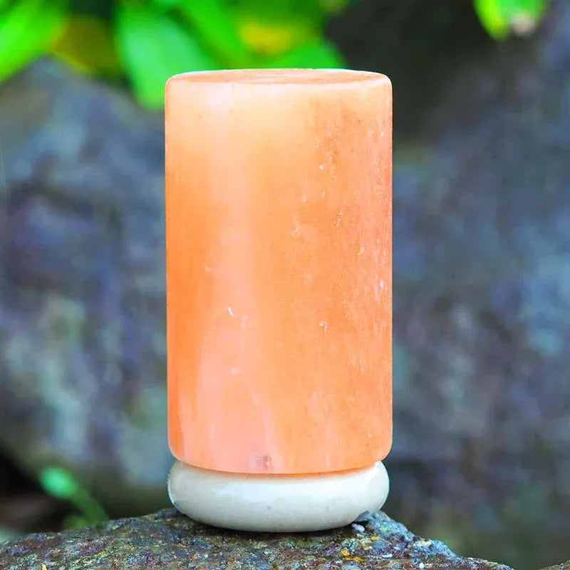 12V 12W Cylinder Himalayan Pink Salt Lamp Carved Rock Crystal Light Bulb On/Off