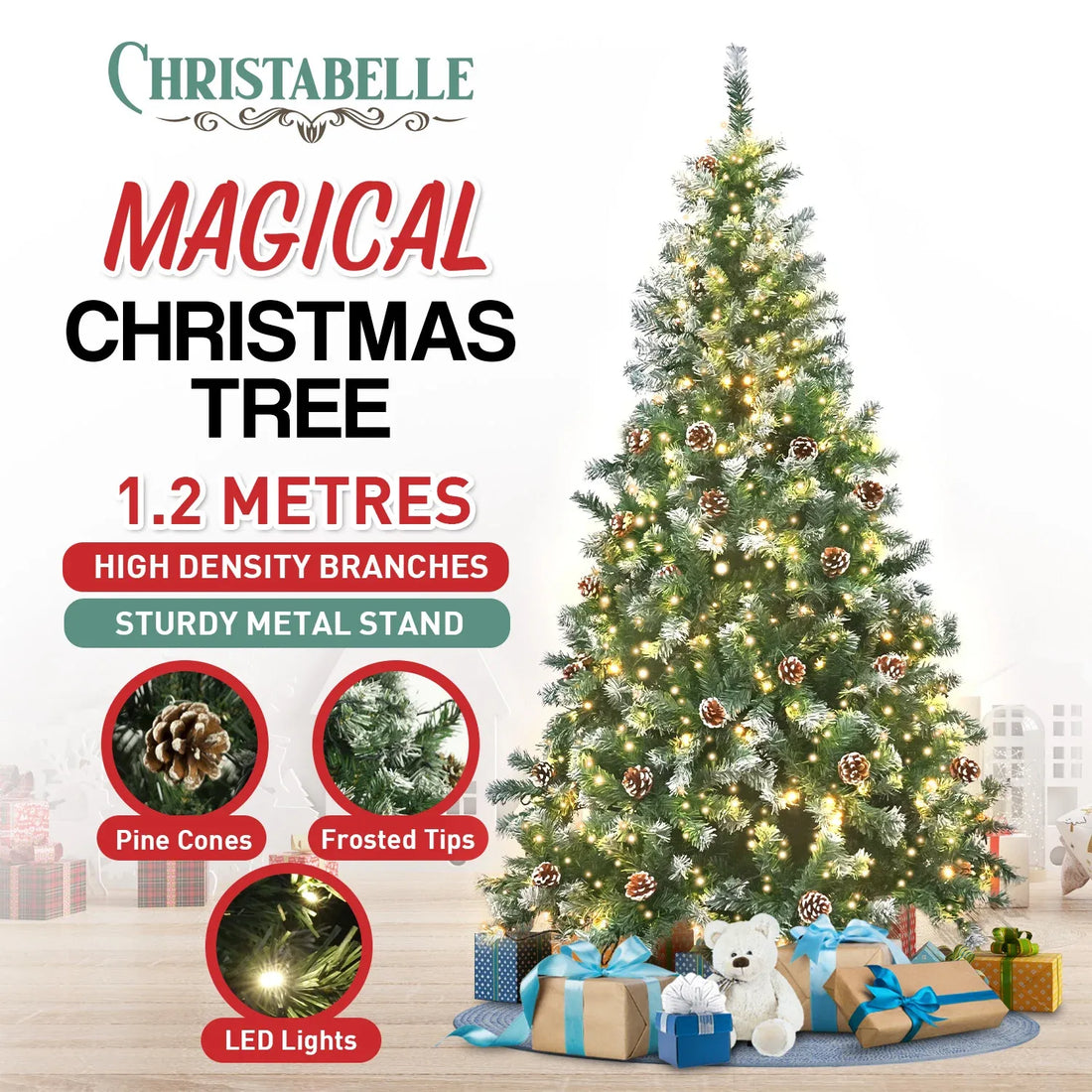 Christabelle 1.2m Pre Lit LED Christmas Tree Decor with Pine Cones Xmas Decorations