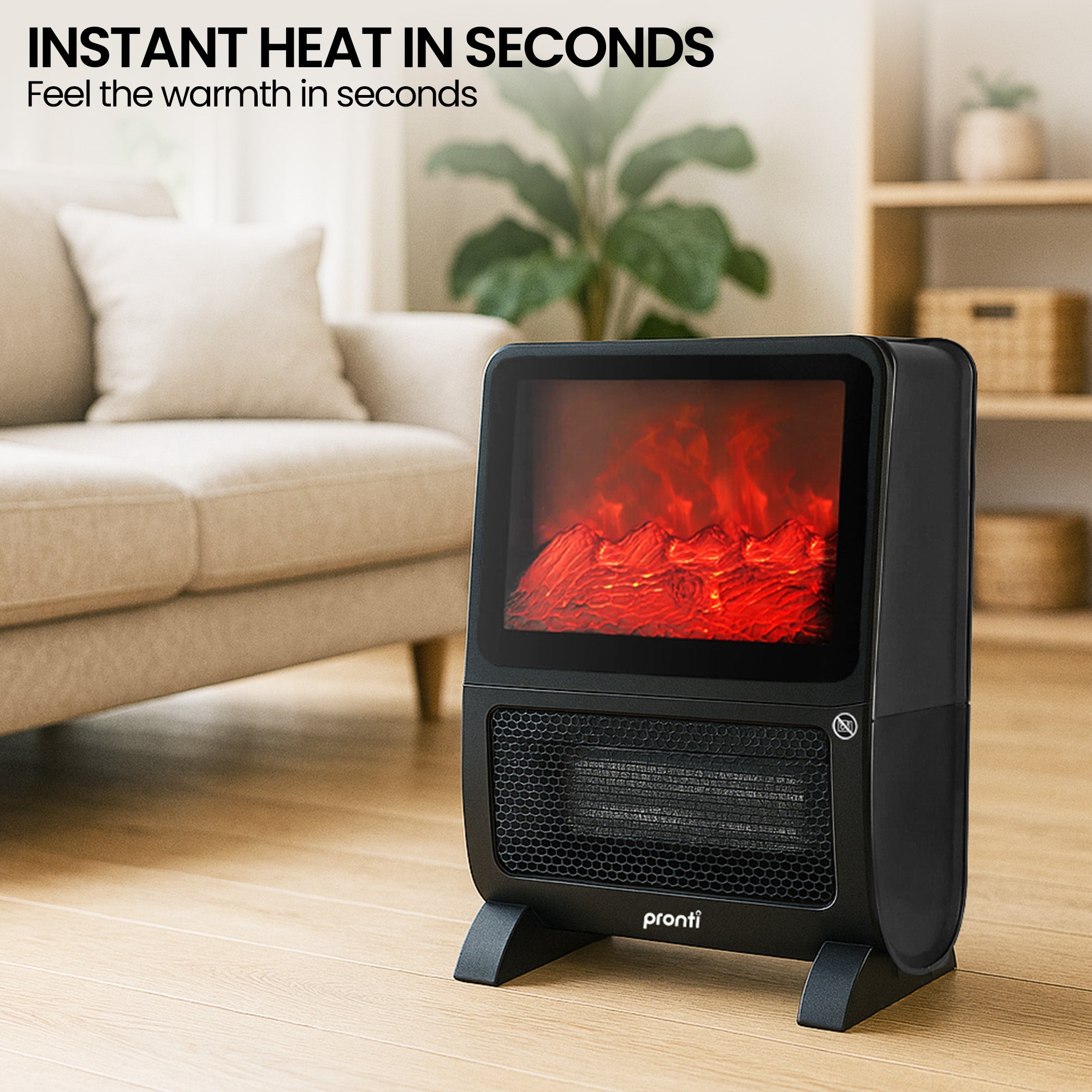 Pronti 2000W 3D Fire PTC Electric Portable Room Heater