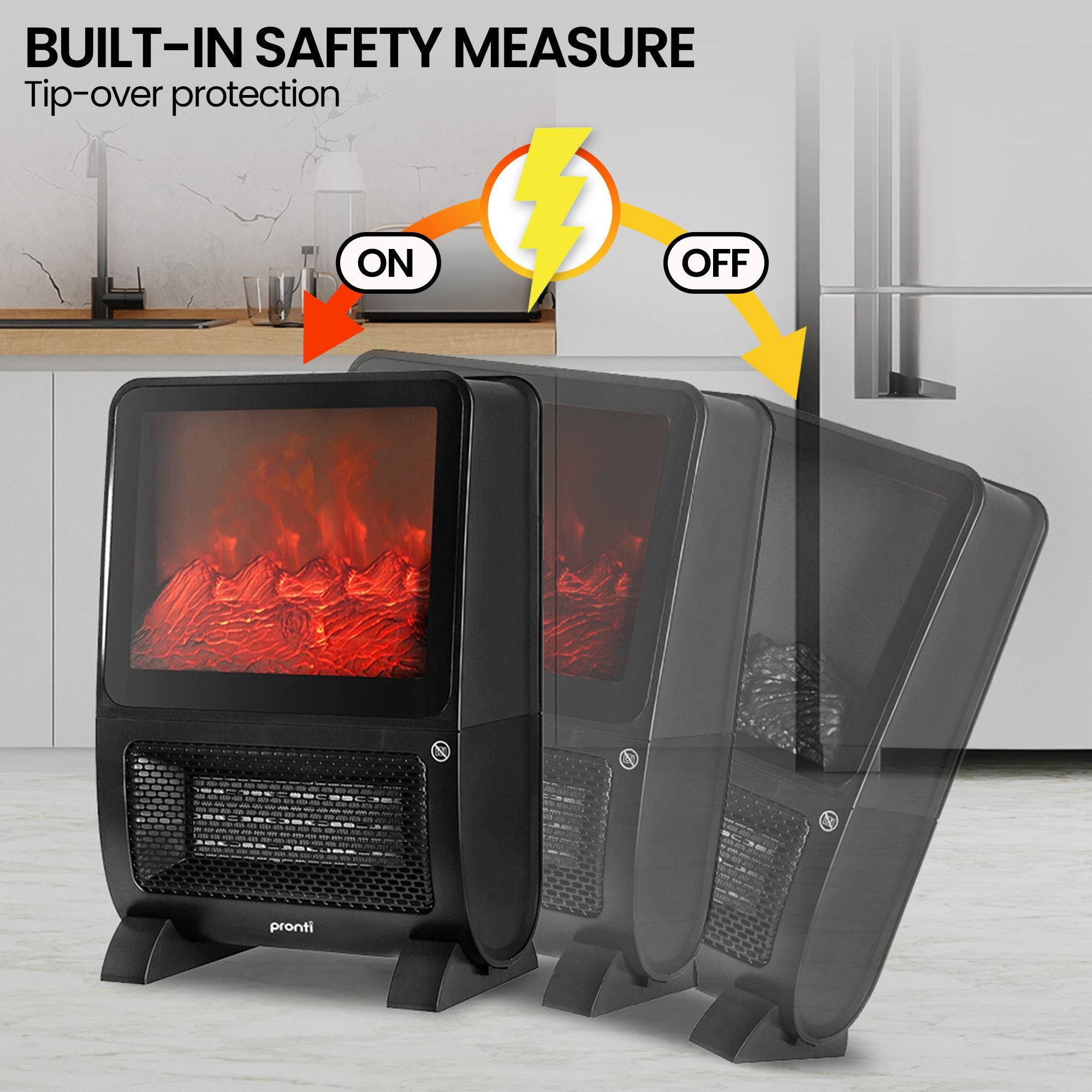 Pronti 2000W 3D Fire PTC Electric Portable Room Heater