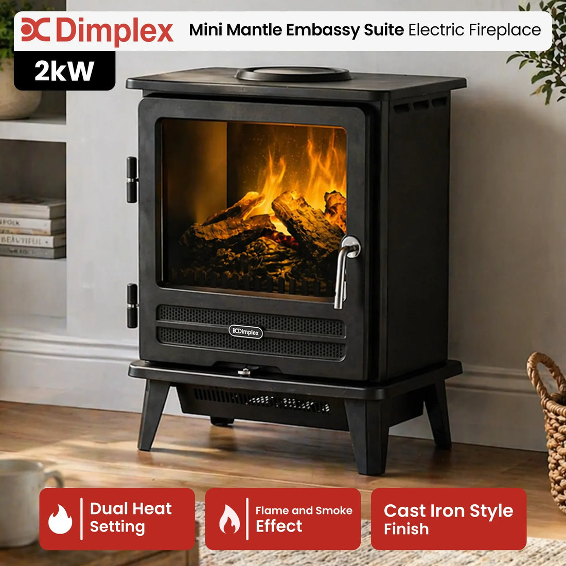 Dimplex 2kW Willowbrook Opti Myst Portable Electric Stove Flame and Smoke Effect
