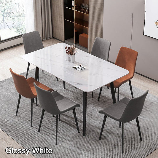 120x60cm Glossy White Minimalist Dining Table with Solid Metal Legs