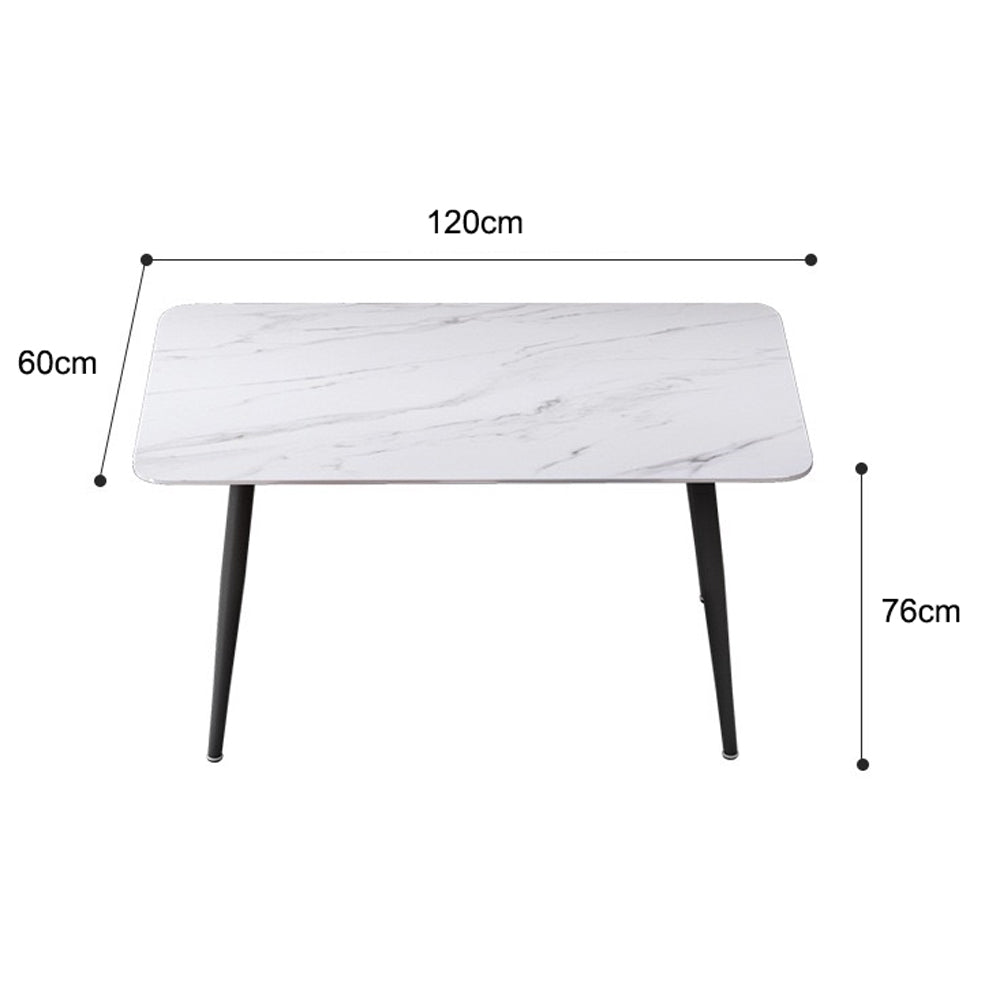 120x60cm Glossy White Minimalist Dining Table with Solid Metal Legs