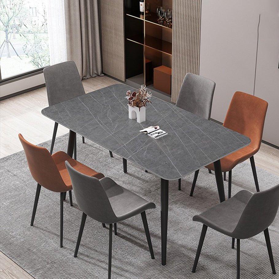 Matte Grey Minimalist Slate Dining Table - 120x60cm, Solid Metal Legs