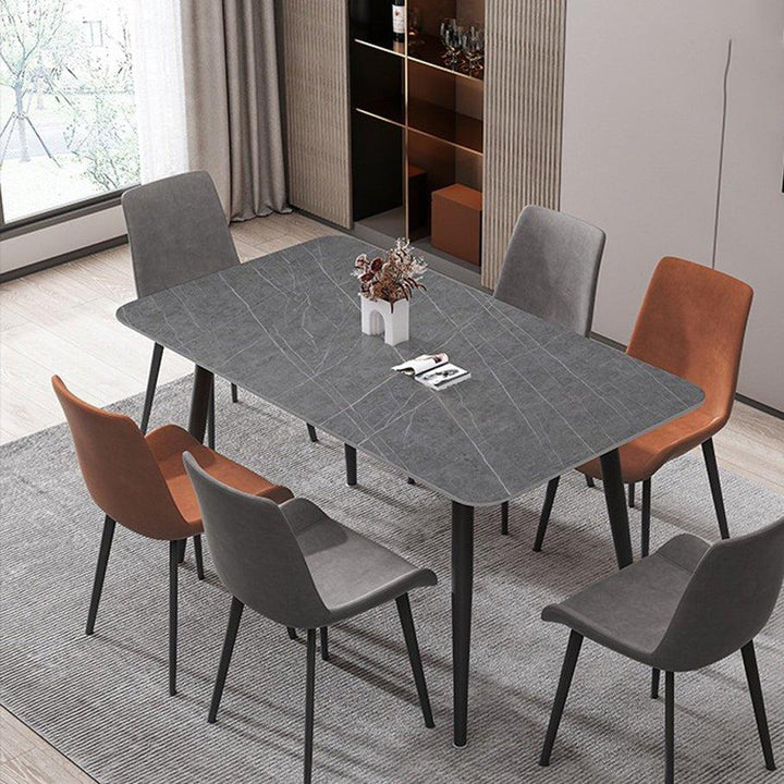 Matte Grey Minimalist Slate Dining Table - 120x60cm, Solid Metal Legs