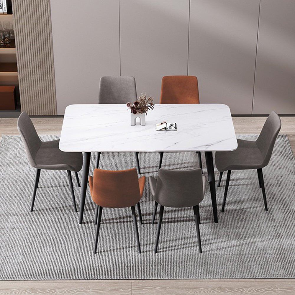 Matte Grey Minimalist Slate Dining Table - 120x60cm, Solid Metal Legs