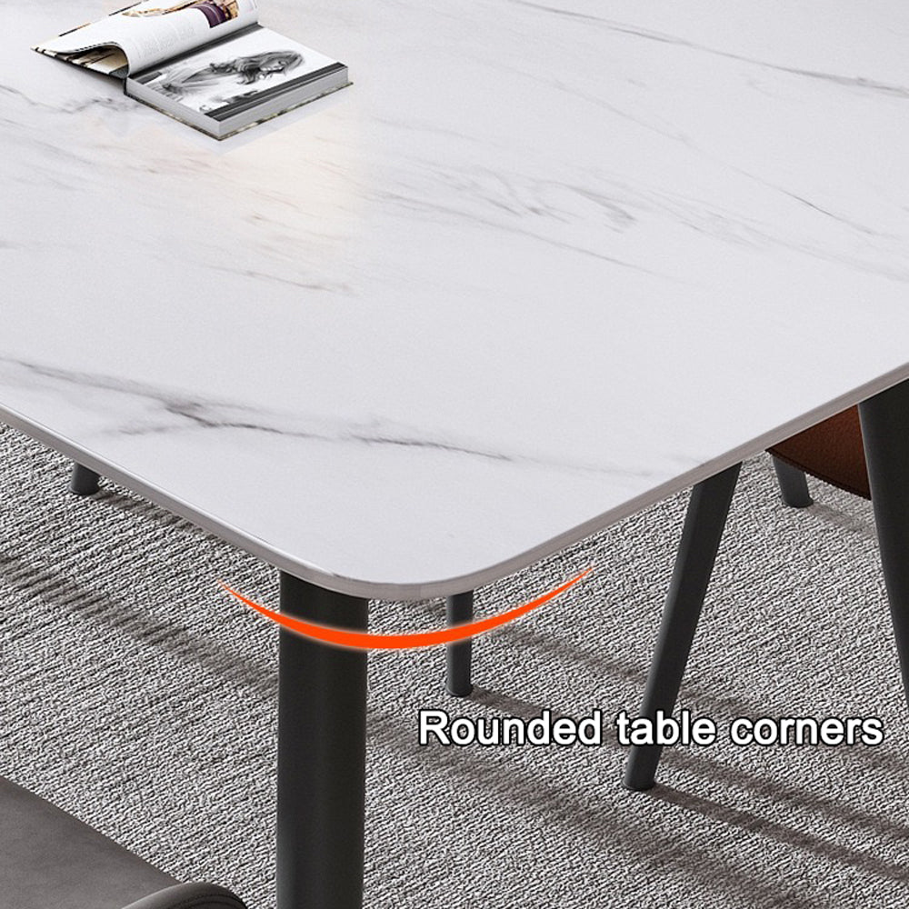 Matte Grey Minimalist Slate Dining Table - 120x60cm, Solid Metal Legs