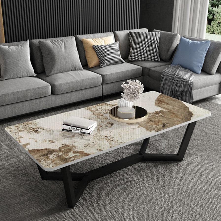 Glossy Pandora Minimalist Slate Coffee Table - 20x60cm, Rectangle, Solid Metal Legs