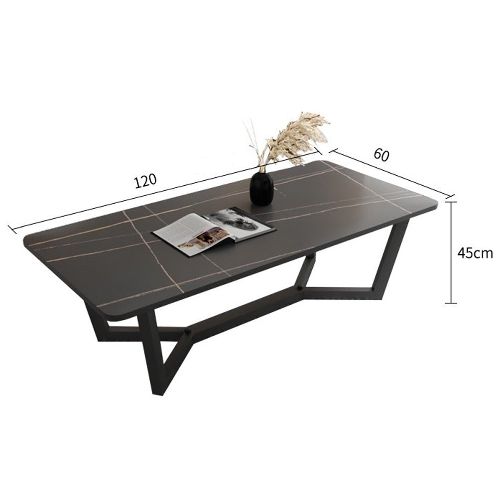 Glossy Pandora Minimalist Slate Coffee Table - 20x60cm, Rectangle, Solid Metal Legs