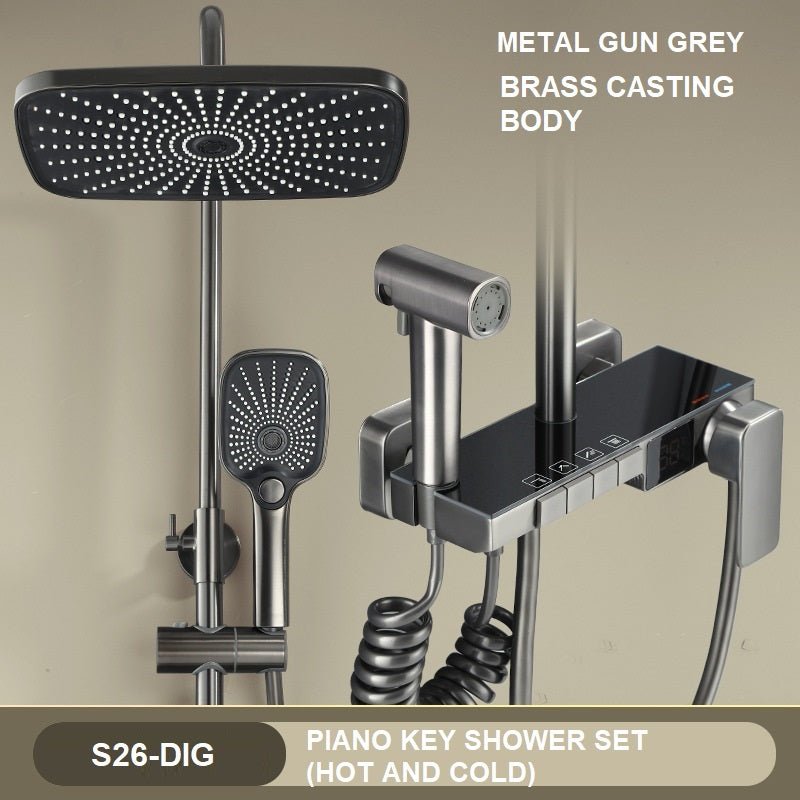 Geobella S26 Luxury Thermostatic Shower System with LED Digital Faucet - Hot & Cold Mixer, Rainfall Bath Tap, Wall Mount