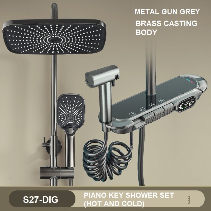 Geobella S27 Luxury Shower System - Thermostatic Mixer, Rainfall Shower, Wall Mount, LED Faucet