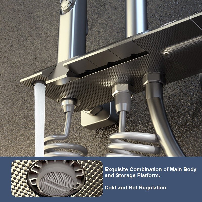 Geobella S27 Luxury Shower System - Thermostatic Mixer, Rainfall Shower, Wall Mount, LED Faucet