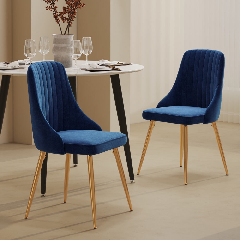 Dining Delight: Rectangular Table and Navy Velvet Chairs Dining Set
