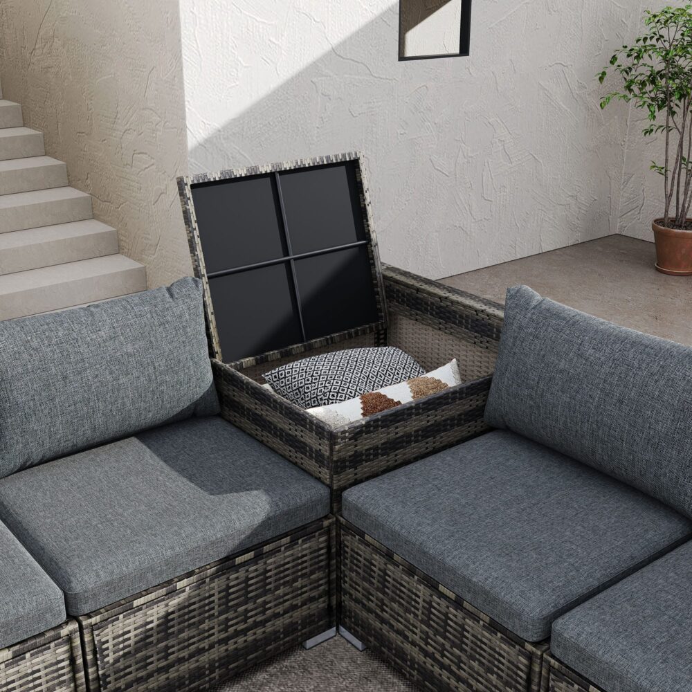 Large Modular Outdoor Ottoman Lounge Set in Grey