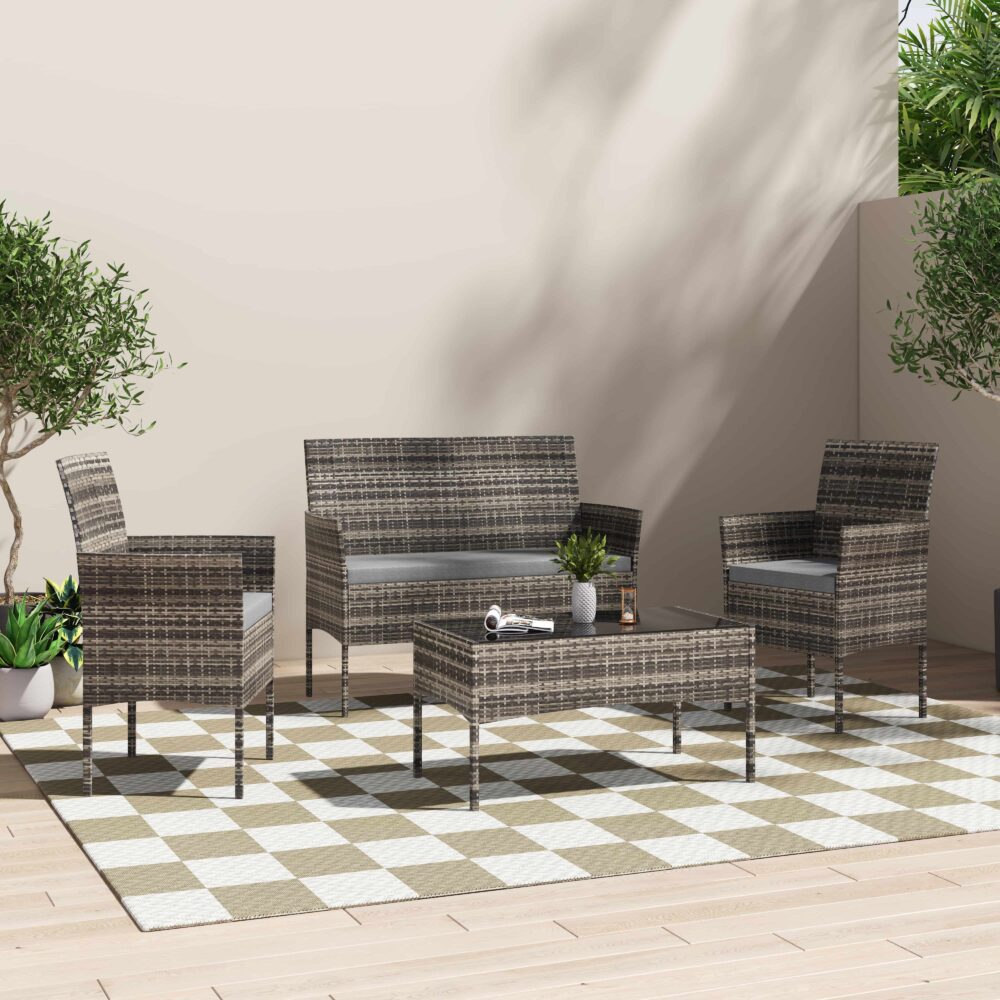 4 Seater Wicker Outdoor Lounge Set &#8211; Mixed Grey