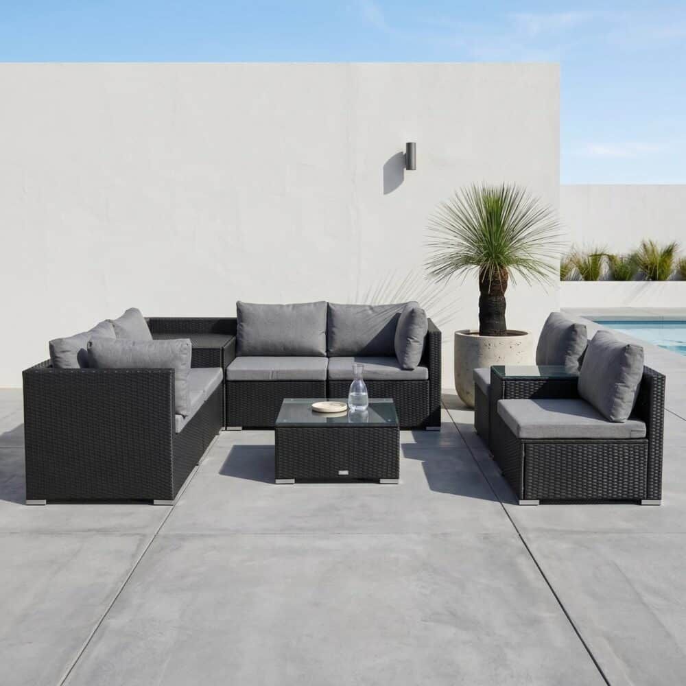 Modular Outdoor Lounge Set-9pcs Sofa and Coffee Table