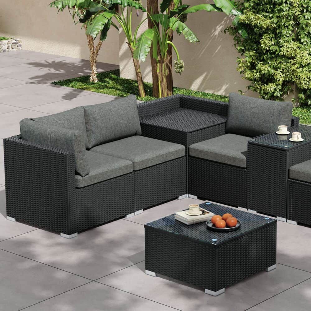 Modular Outdoor Lounge Set-9pcs Sofa and Coffee Table