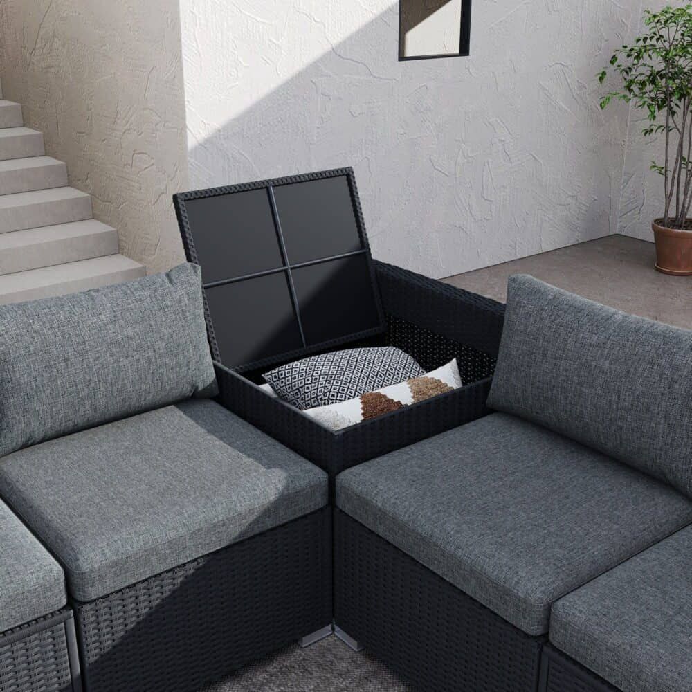 Modular Outdoor Lounge Set-9pcs Sofa and Coffee Table