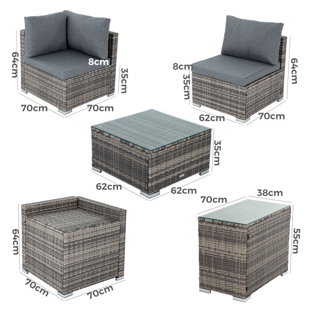 Modular Outdoor Lounge Set-9pcs Sofa and Coffee Table